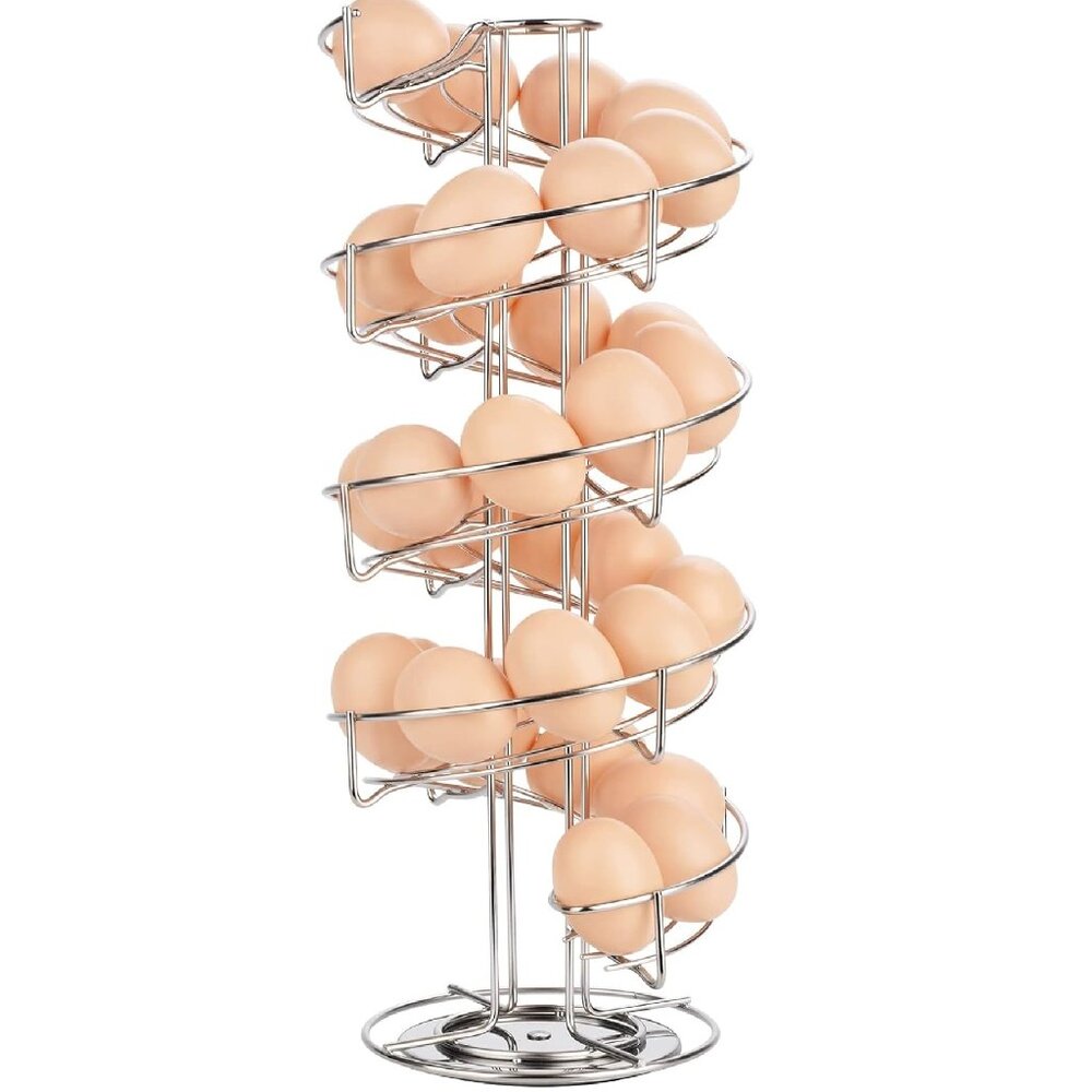 Spiral Egg Skelter Countertop Dispenser Rack Carousel 30-36 Eggs Metallic Silver